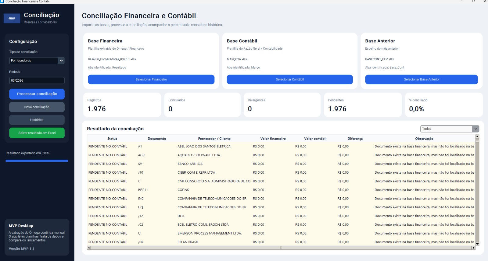 Sistema de Conciliação Financeira